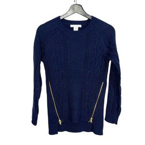 CAbi Navy Blue Double Zip Cable Knit Sweater XS